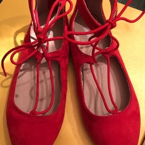 Red Strappy Girls Dress Shoes (suede)